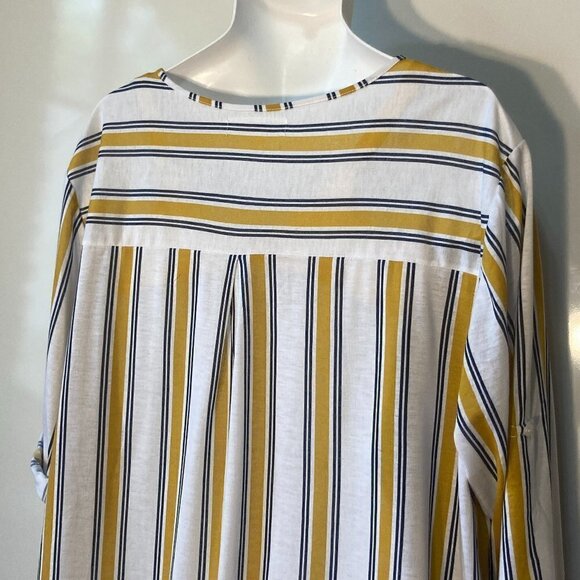 Eden & Olivia SZ 3X NWT Knit Pullover Yellow & Navy Stripe top roll tab sleeve - Picture 5 of 10